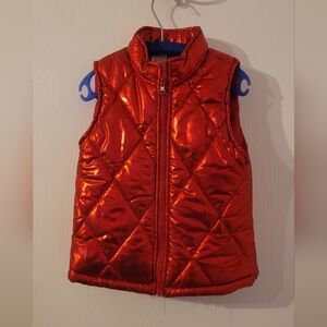 Faded Glory Girls Size Small 6/6x Red Metallic Puffer Vest Zippered